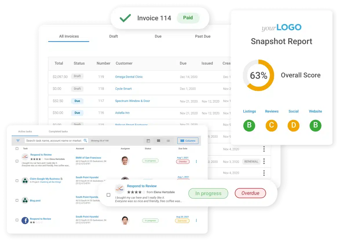 Project management, Billing, Snapshot in Vendasta's Platform
