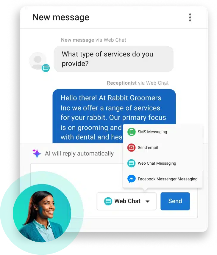 Vendasta AI Receptionist answering questions through Web Chat
