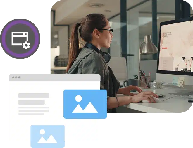 Woman building website template