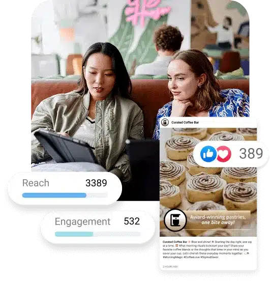 team reviewing social media posts