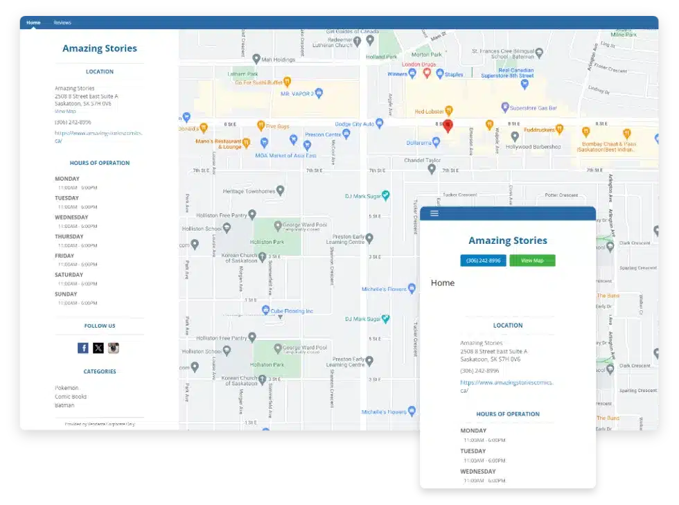 automated online presence page example with map