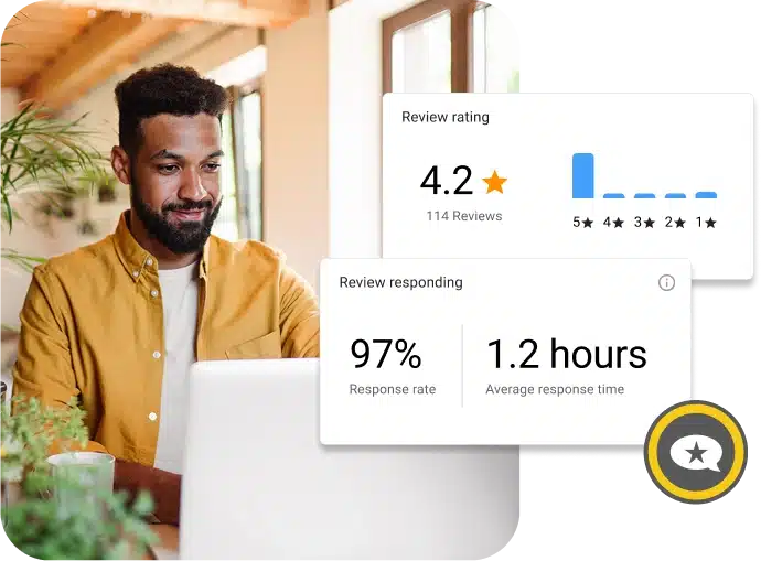 business man reviewing reputation scores