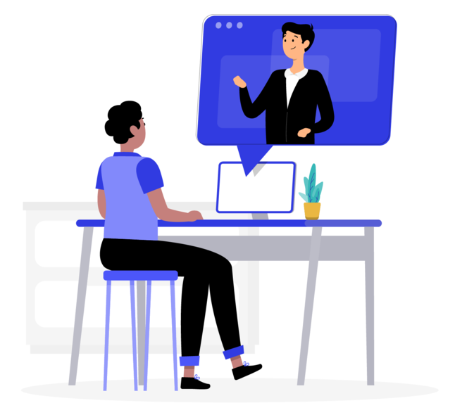 illustration of person on a computer in a meeting