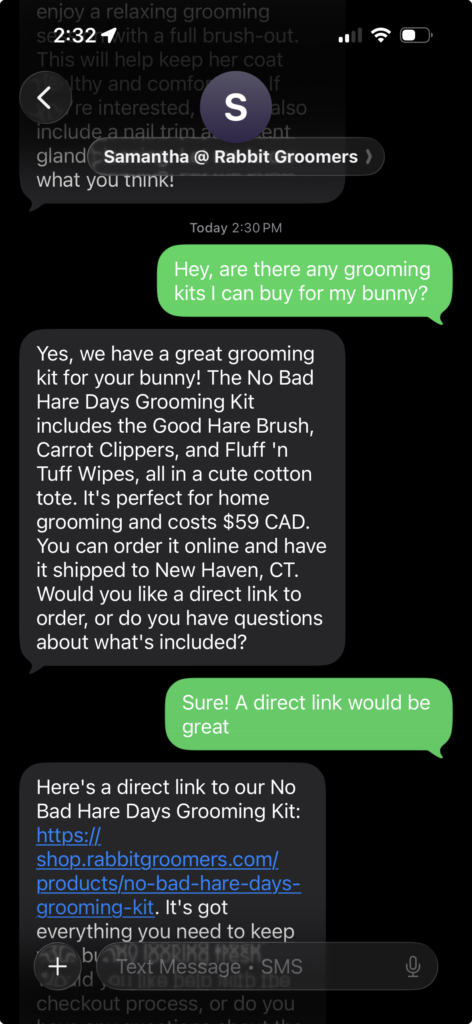 AI Receptionist sending the purchase link through SMS