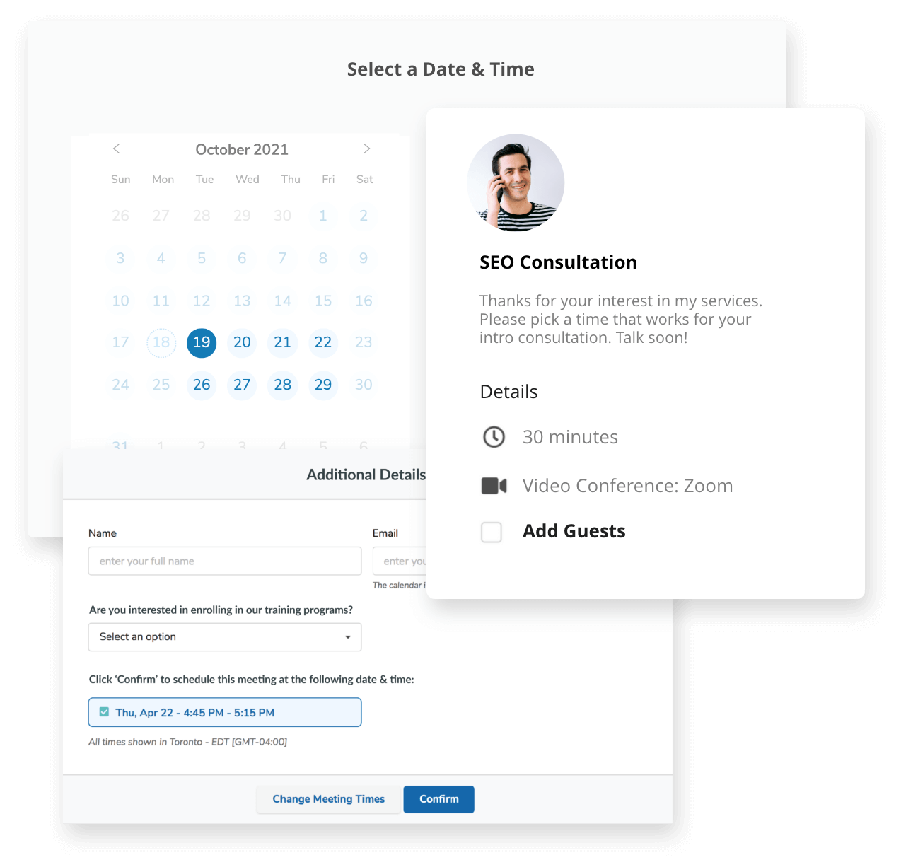 calendar hero example with meeting information