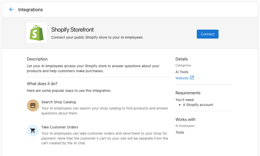 Integration storefront