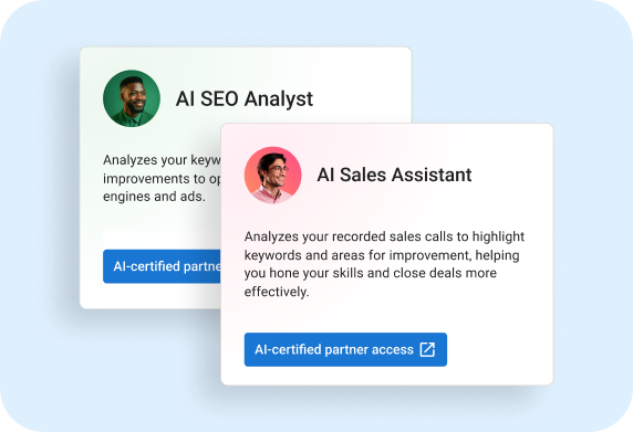 ai sales assistant and ai seo analyst cards