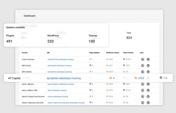 Website Pro dashboard