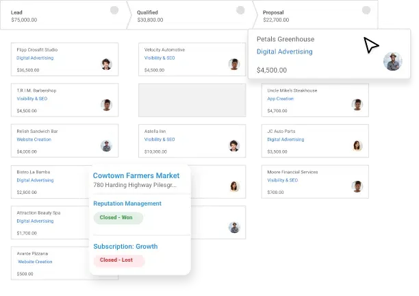 Vendasta’s CRM pipeline view - CRM lead generation