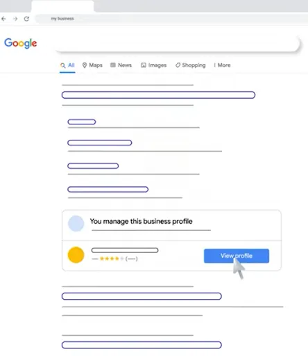 Search for your company's listing in the search bar and click “view profile”