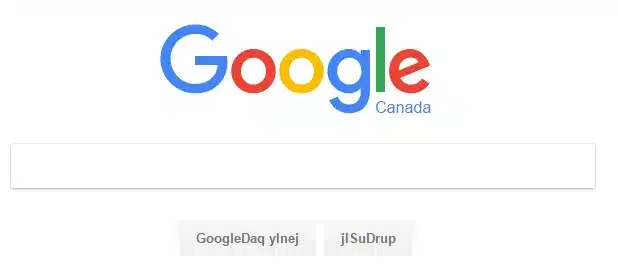 Screenshot of Google’s search interface with the buttons appearing in Klingon instead of English.