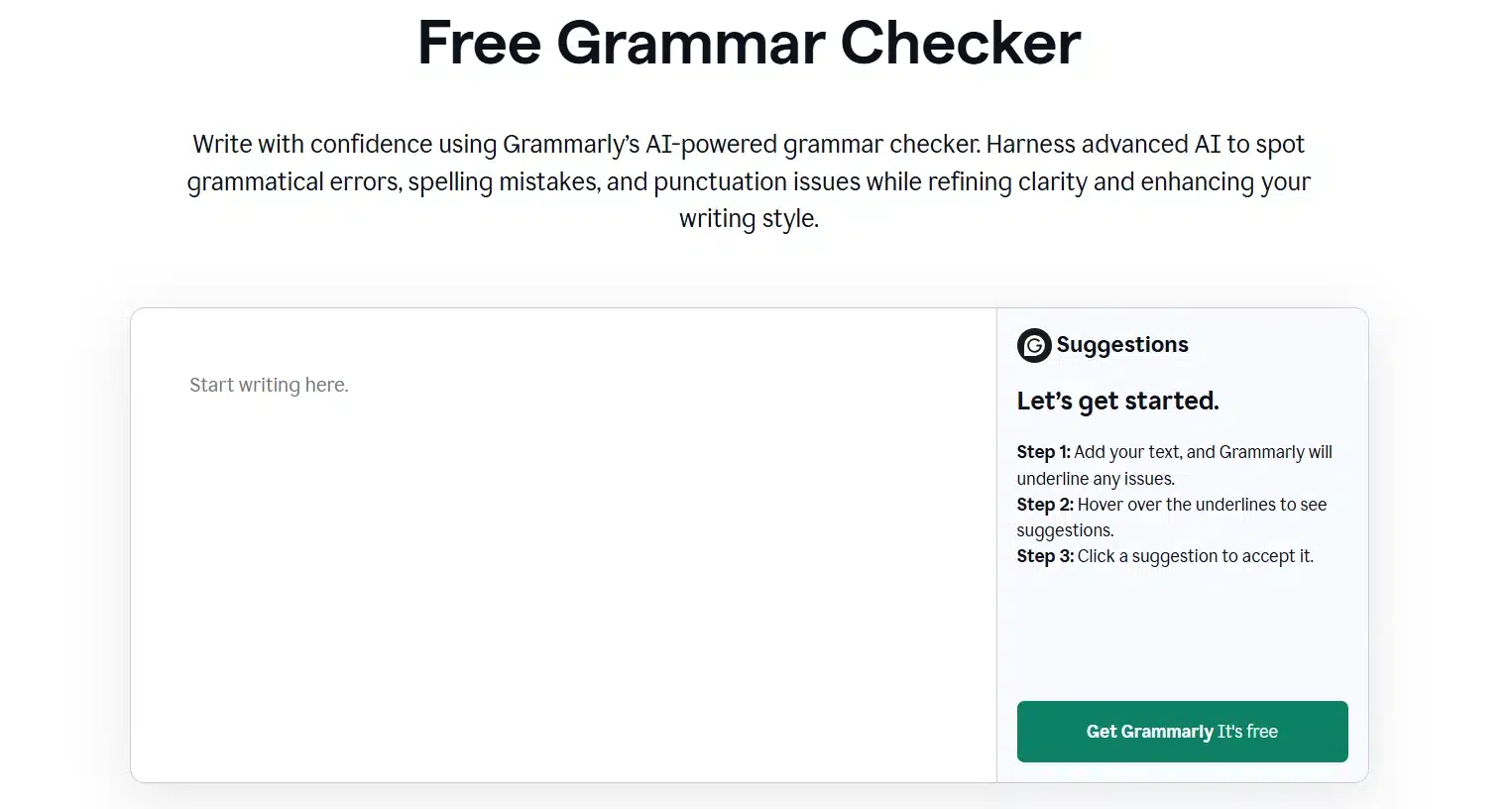 Grammarly grammar checker interface with writing instructions.