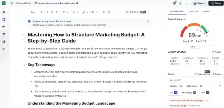 Text editor displaying a marketing budget guide.