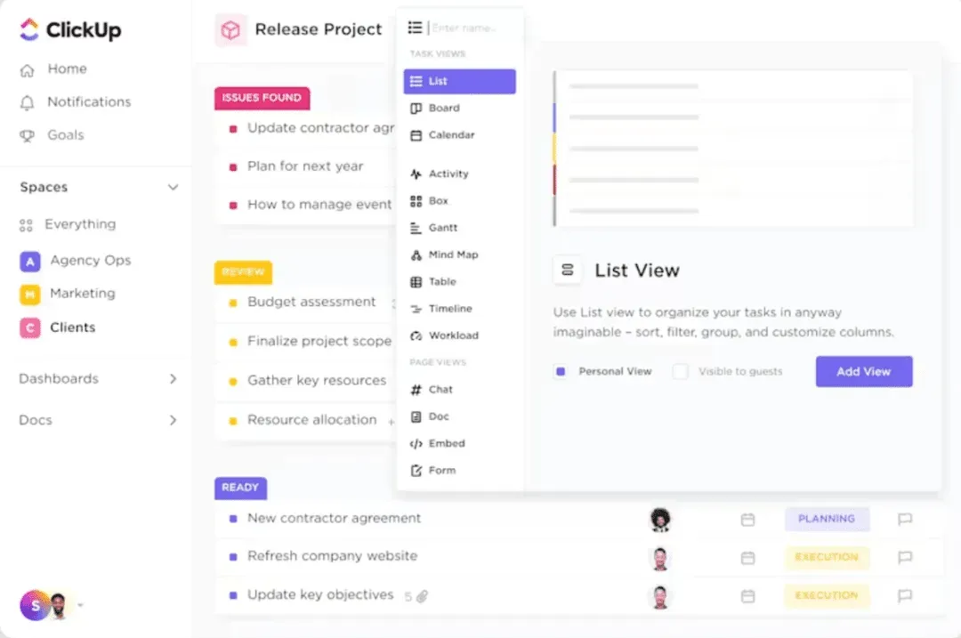 client-management-software: clickup, vendasta