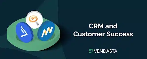 Reselling business ideas 9. A banner with a mix of round tokens representing products to bundle and the words “CRM and customer success.”