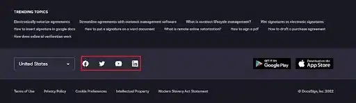 Including social profile links in the footer of your website like the DocuSign website is one of the top website design tips