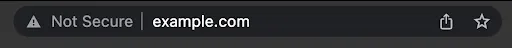 A browser search bar with "example.com" written and no SSL secure shopping certificate