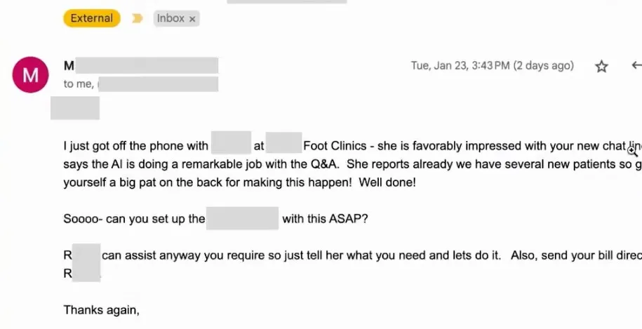 Thank-you email - AI chatbot for websites