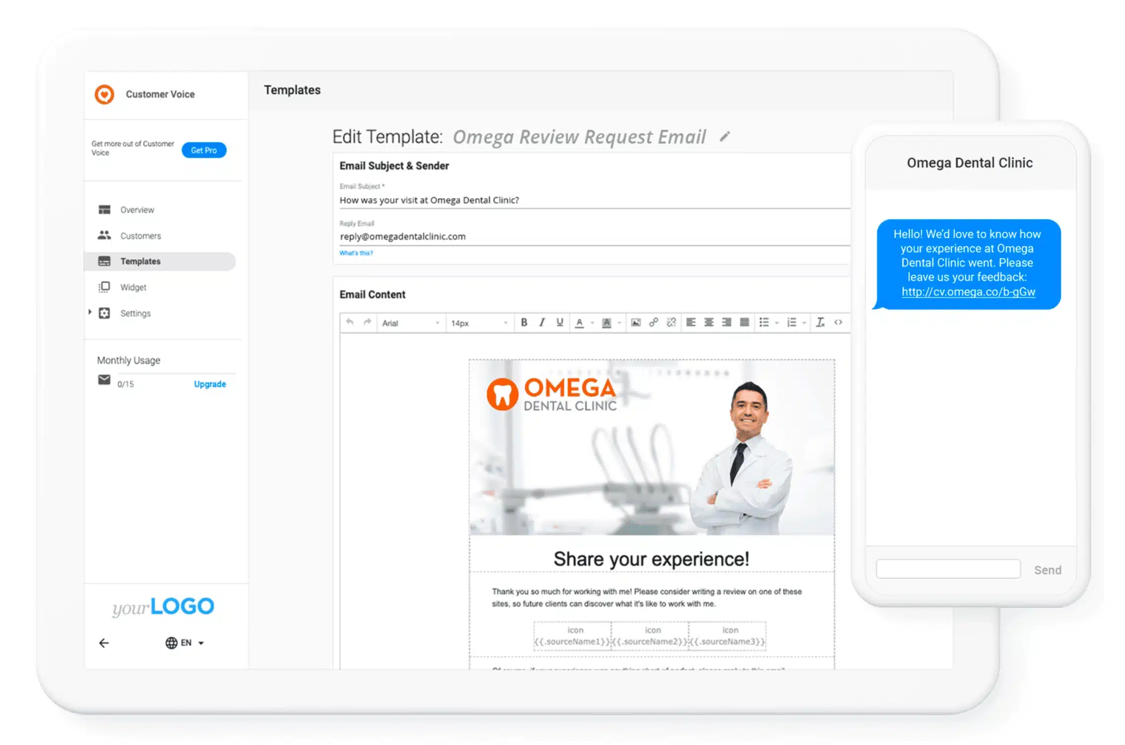 seo-reputation-management-customer-voice-1-vendasta Template for dental clinic review request email.